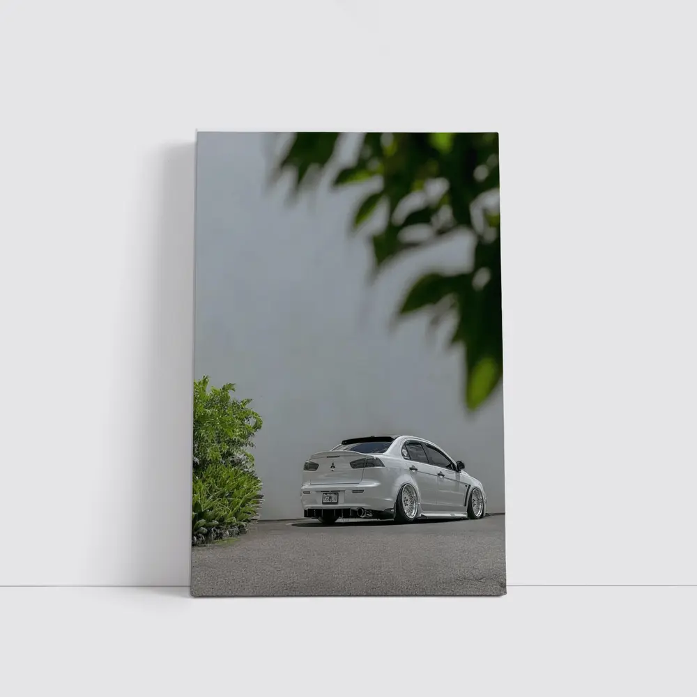 Mitsubishi Lancer White Stance Street Parking – Wall Art