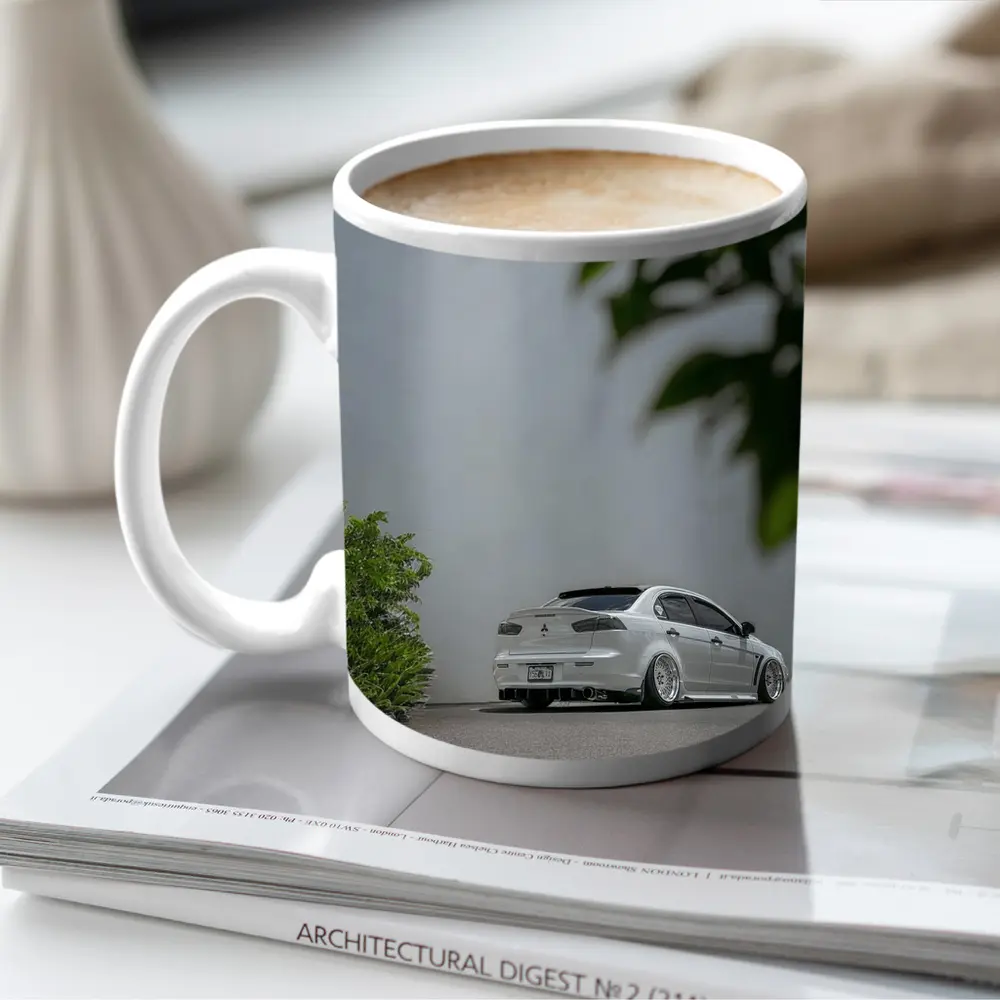 Mitsubishi Lancer White Stance Street Parking – Mugs