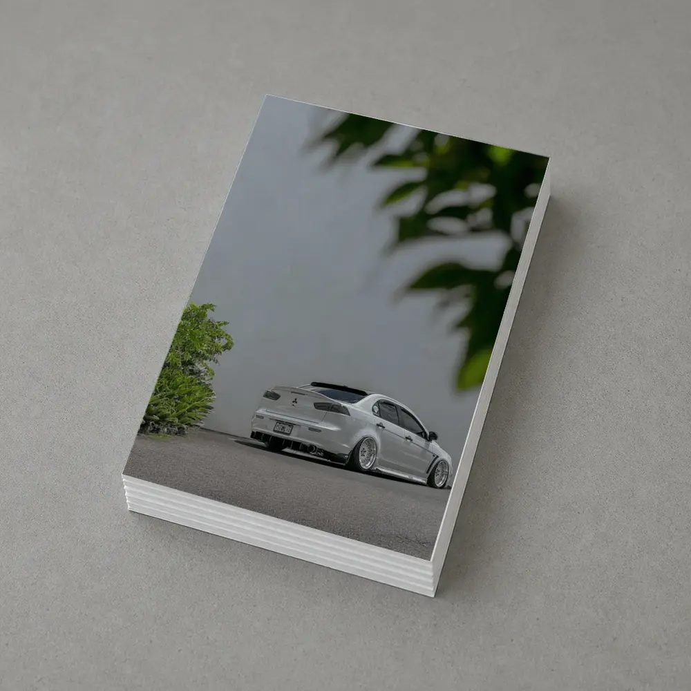 Mitsubishi Lancer White Stance Street Parking – Postcards