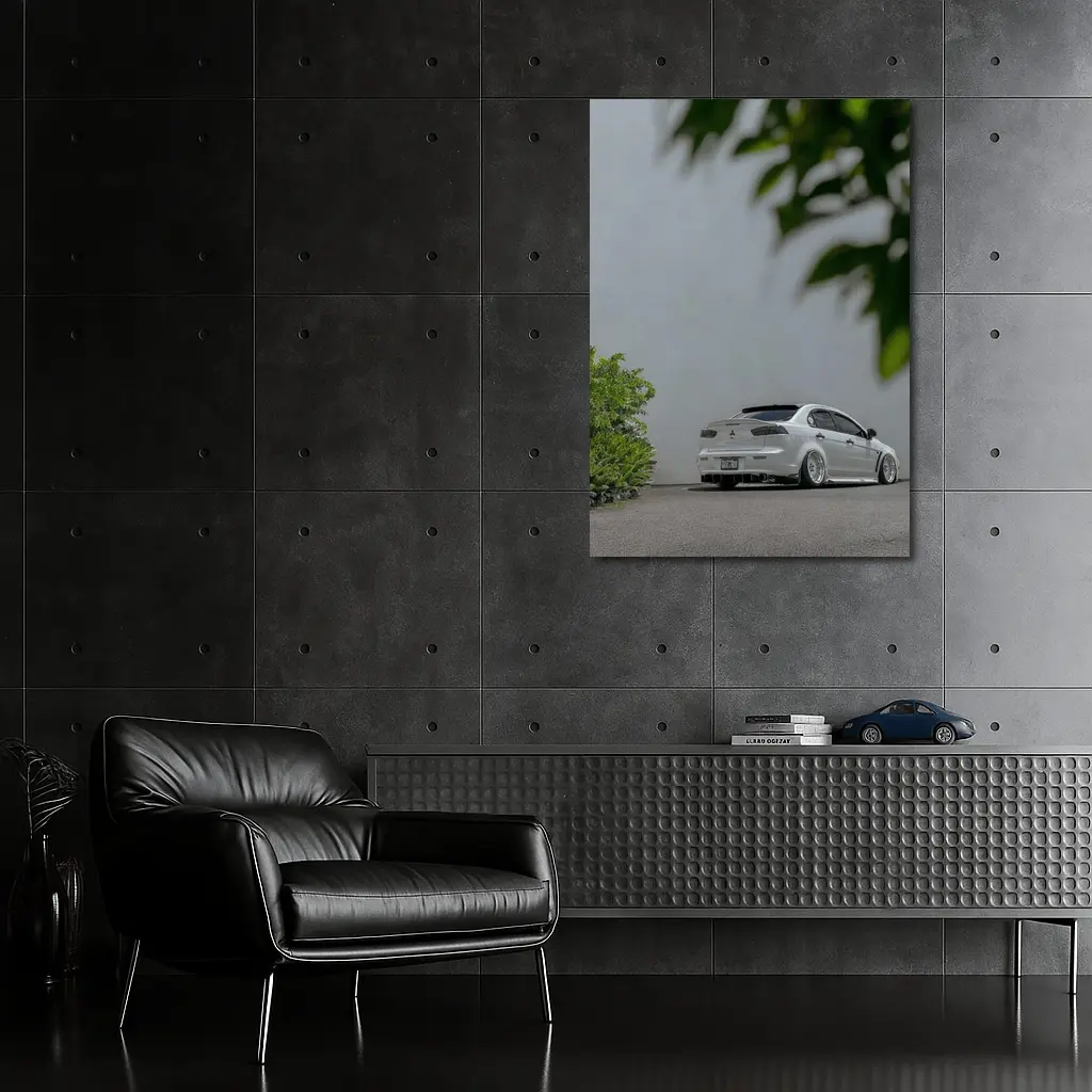 Mitsubishi Lancer White Stance Street Parking – Wall Art