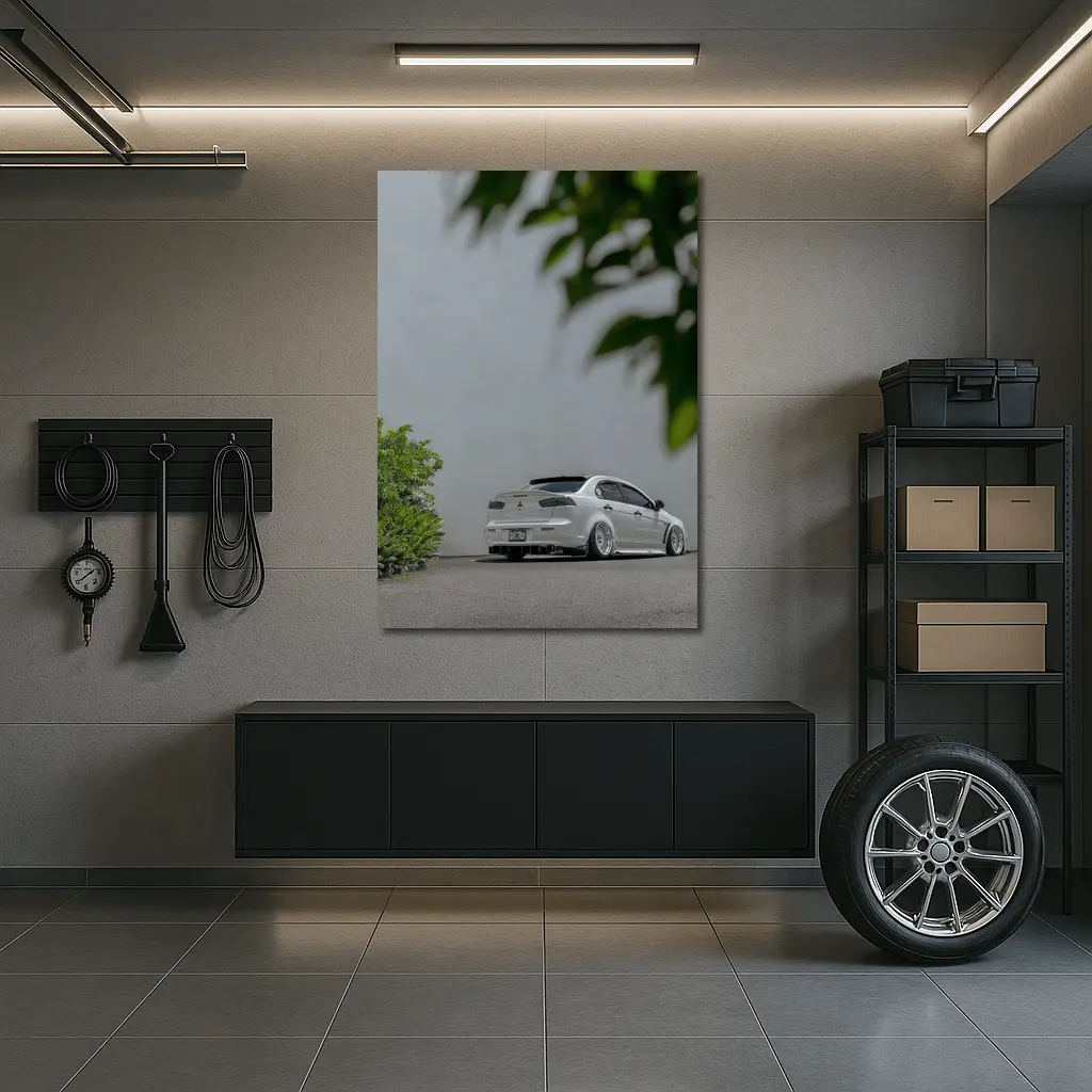Mitsubishi Lancer White Stance Street Parking – Wall Art