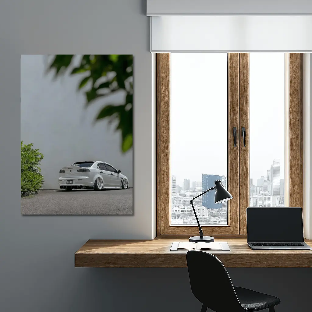 Mitsubishi Lancer White Stance Street Parking – Wall Art