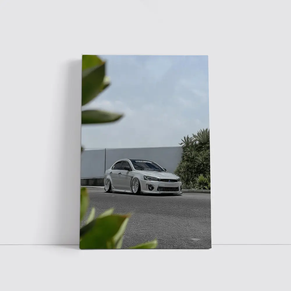 Mitsubishi Lancer Bagged White Stance Street – Wall Art