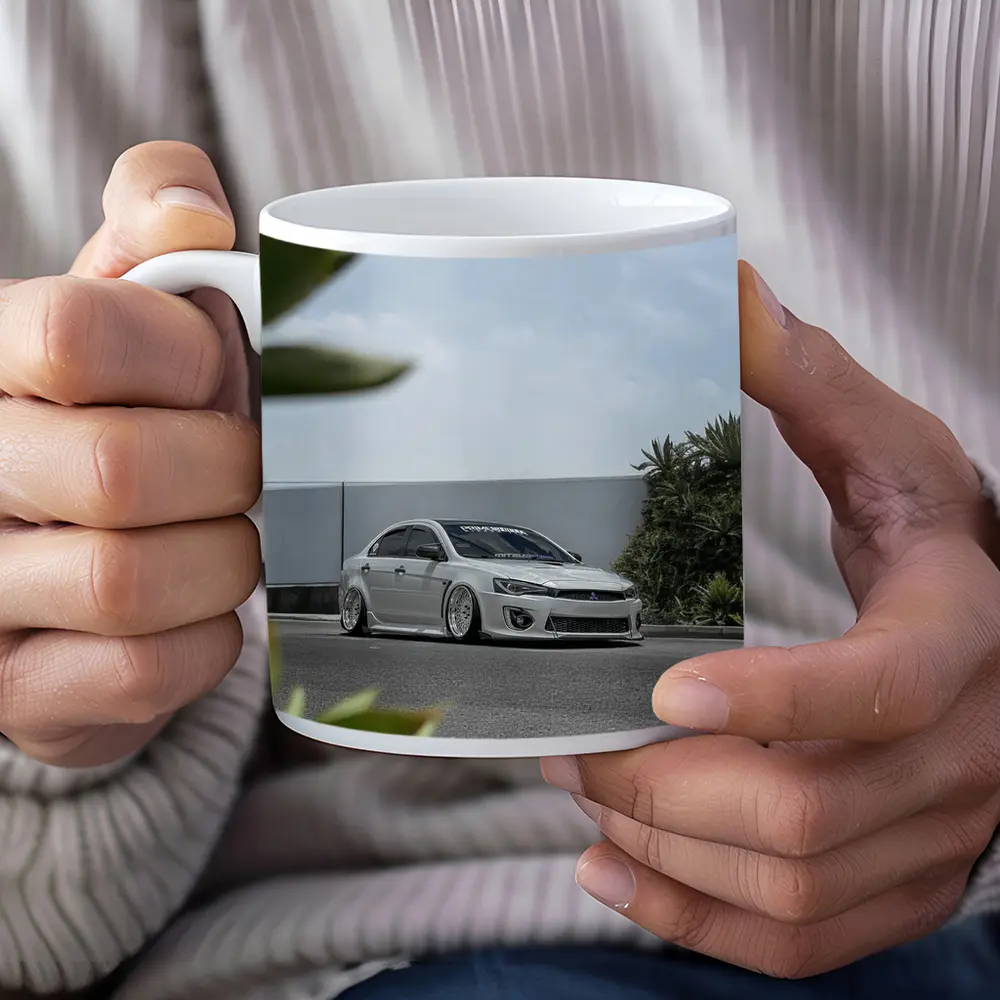 Mitsubishi Lancer Bagged White Stance Street – Mugs