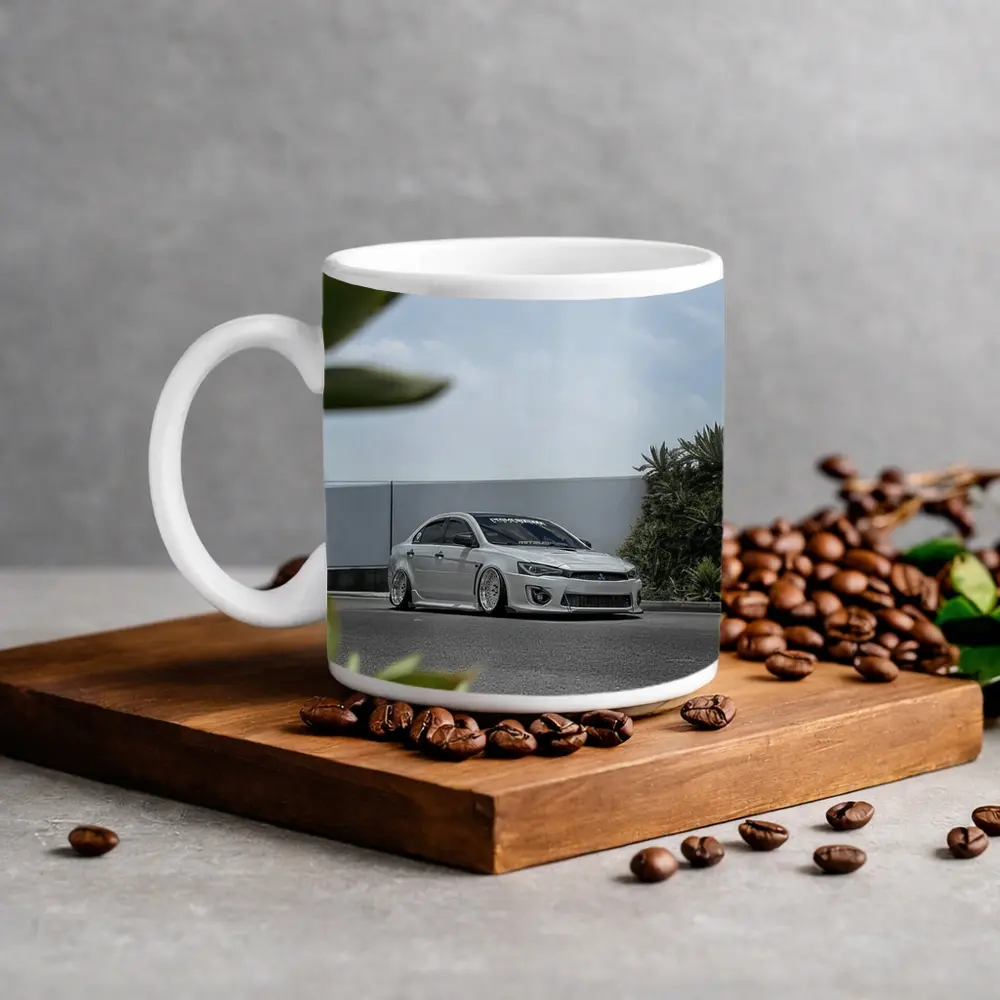 Mitsubishi Lancer Bagged White Stance Street – Mugs