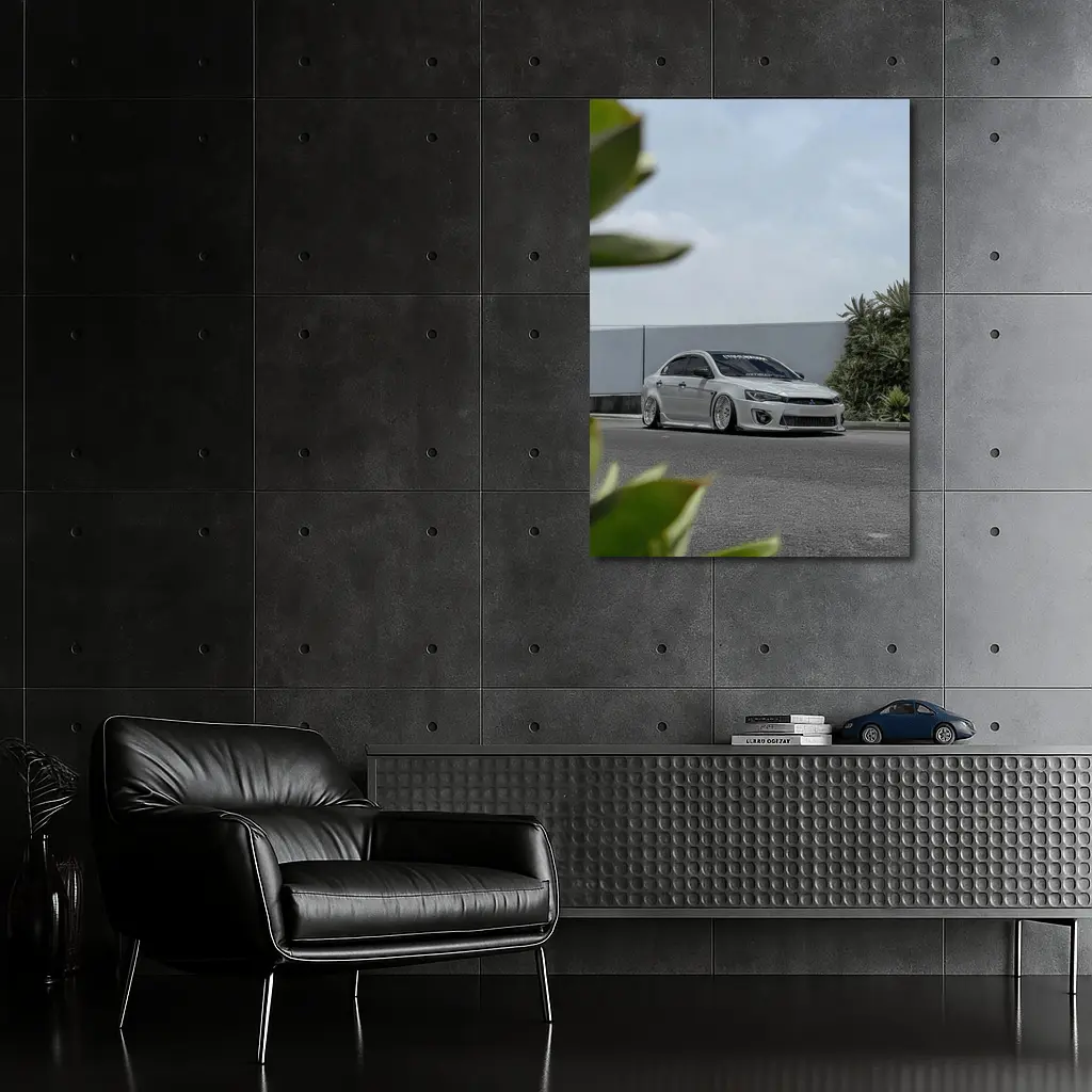 Mitsubishi Lancer Bagged White Stance Street – Wall Art