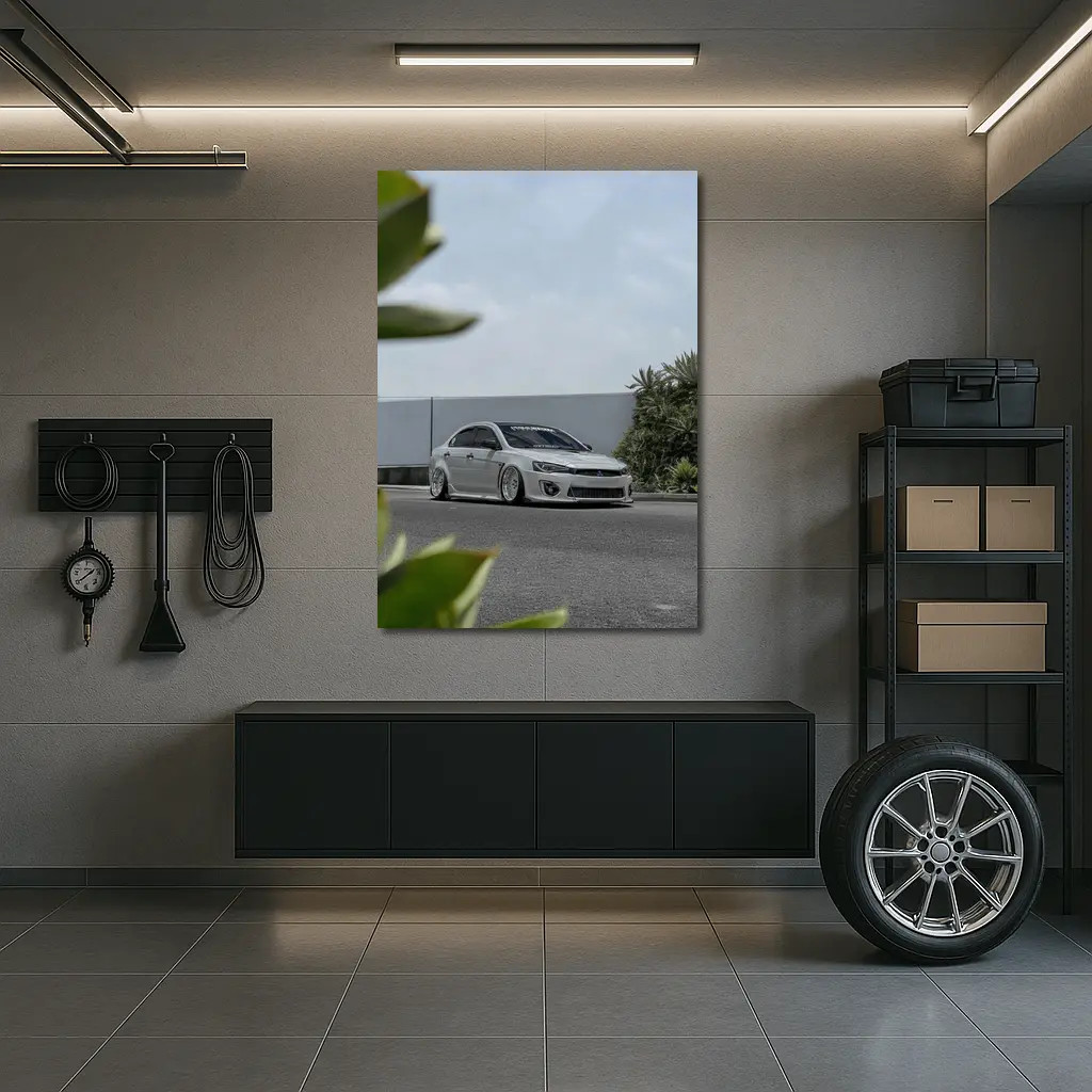 Mitsubishi Lancer Bagged White Stance Street – Wall Art