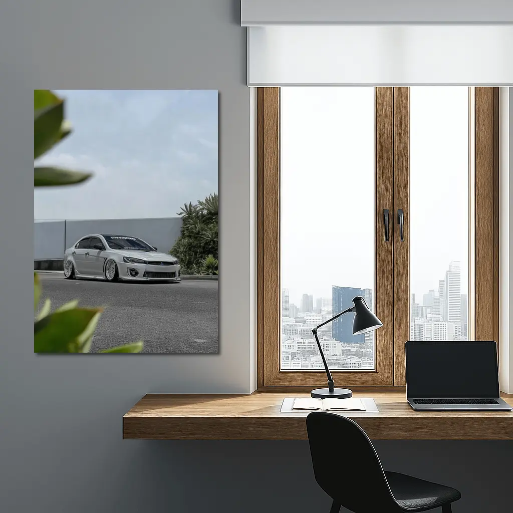 Mitsubishi Lancer Bagged White Stance Street – Wall Art