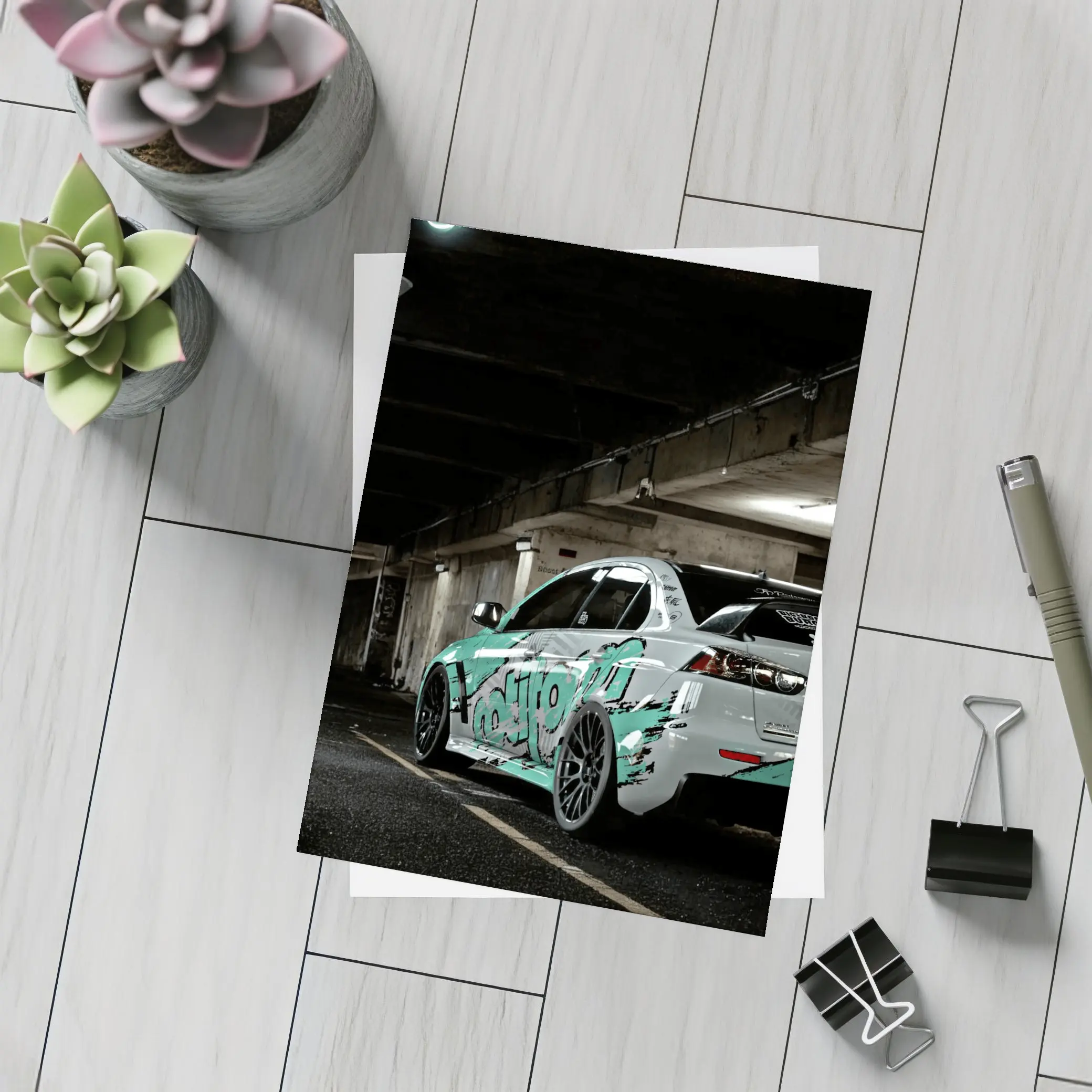 Mitsubishi Lancer Graffiti Wrap Underground Parking – Postcards