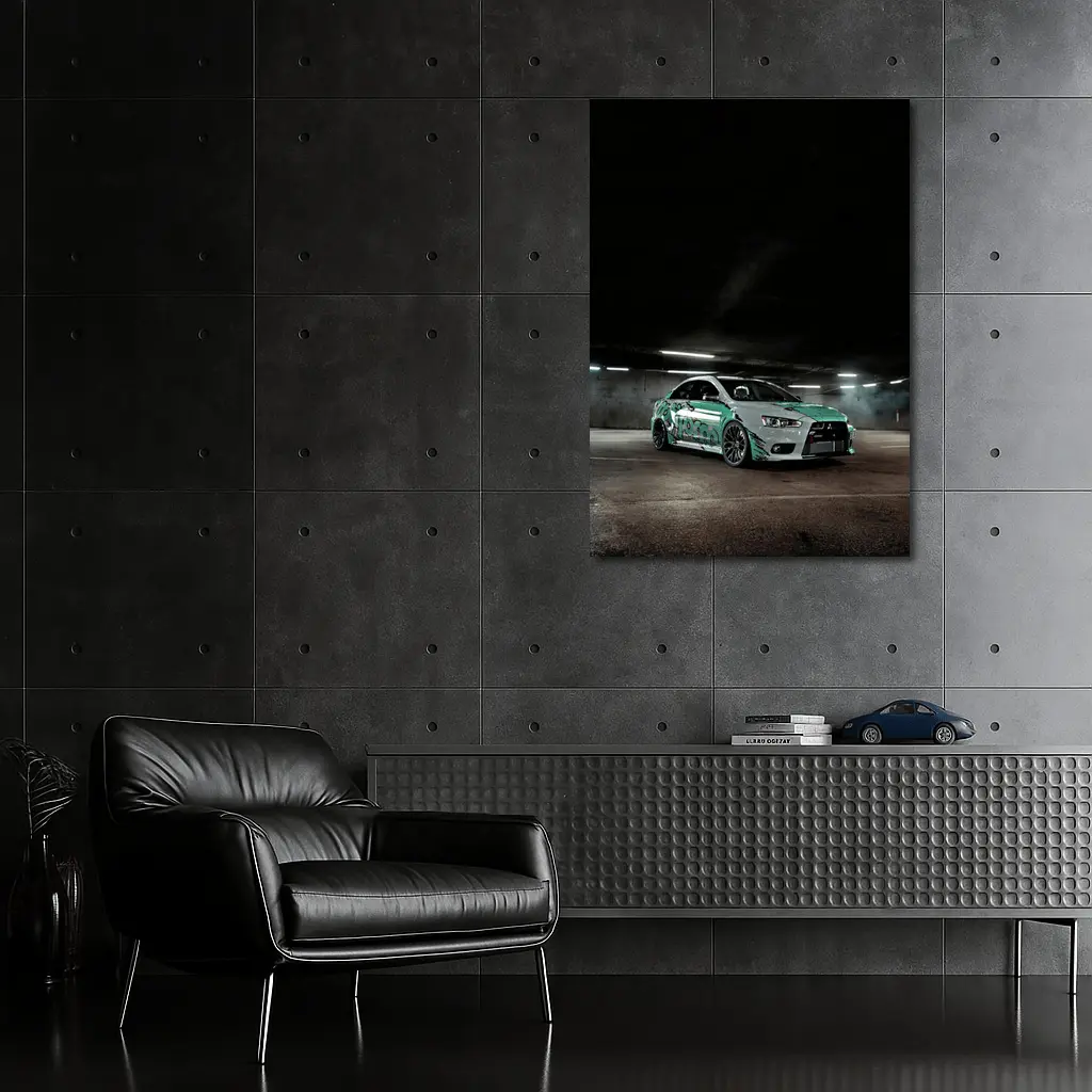 Mitsubishi Lancer Evolution Underground Parking Green Wrap – Wall Art
