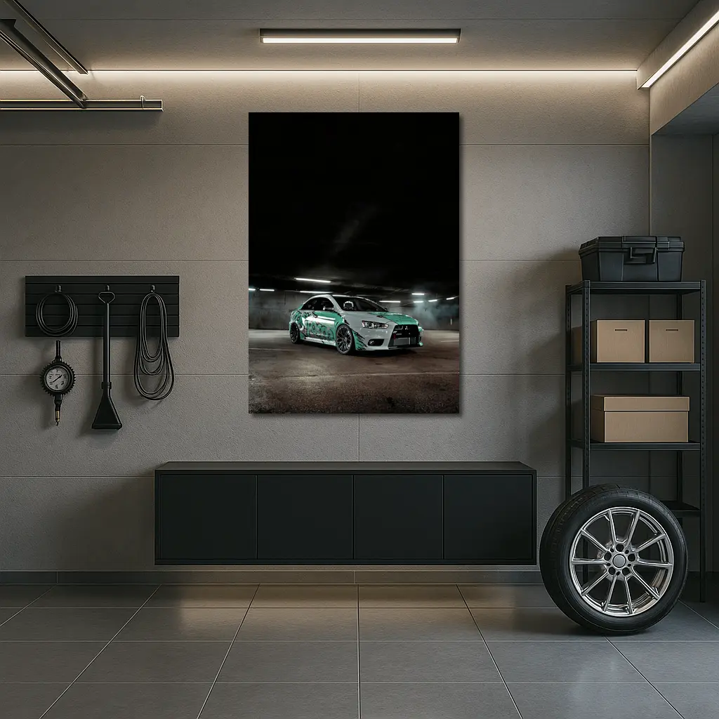 Mitsubishi Lancer Evolution Underground Parking Green Wrap – Wall Art