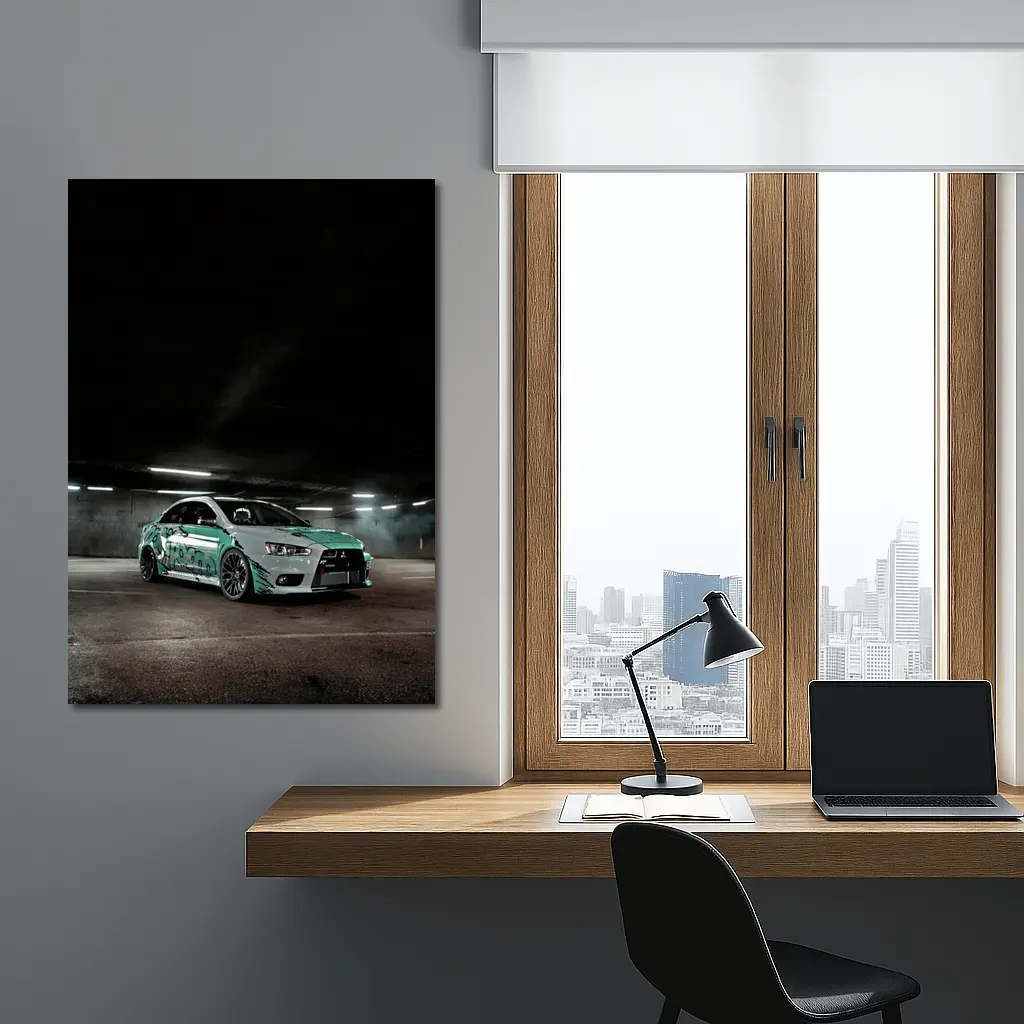 Mitsubishi Lancer Evolution Underground Parking Green Wrap – Wall Art