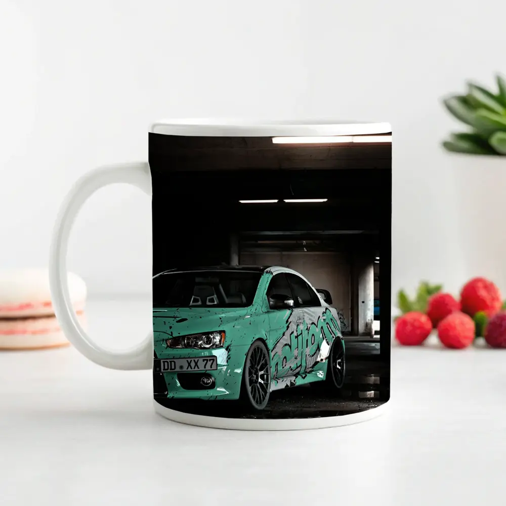 Mitsubishi Lancer Evo Teal Wrap Parking Garage – Mugs