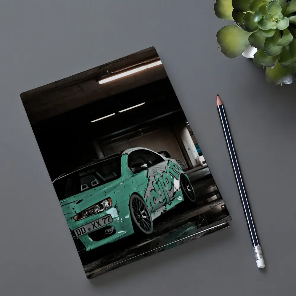 Mitsubishi Lancer Evo Teal Wrap Parking Garage – Notebooks