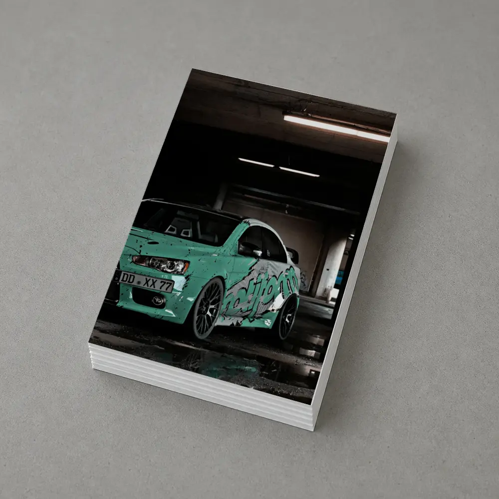 Mitsubishi Lancer Evo Teal Wrap Parking Garage – Postcards