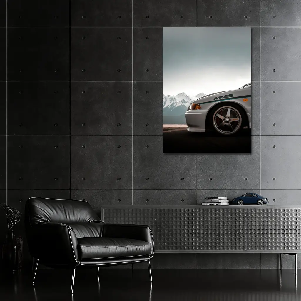Mitsubishi Lancer Evolution Mountains Gray Sky – Wall Art