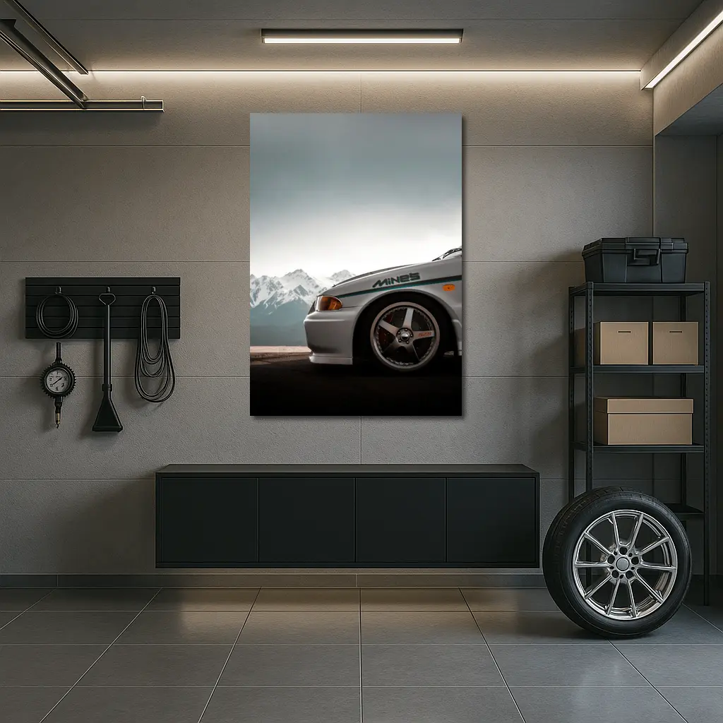 Mitsubishi Lancer Evolution Mountains Gray Sky – Wall Art