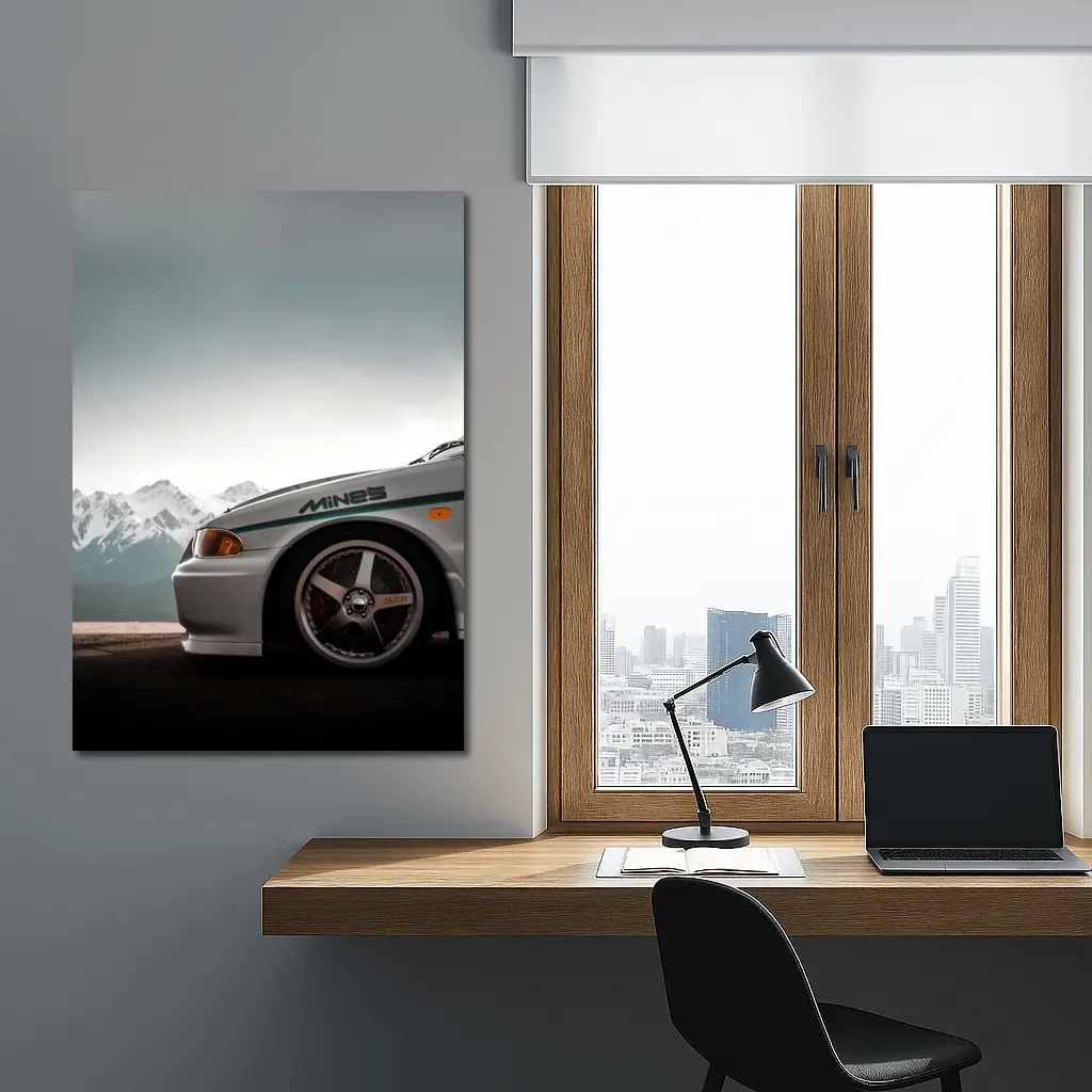 Mitsubishi Lancer Evolution Mountains Gray Sky – Wall Art