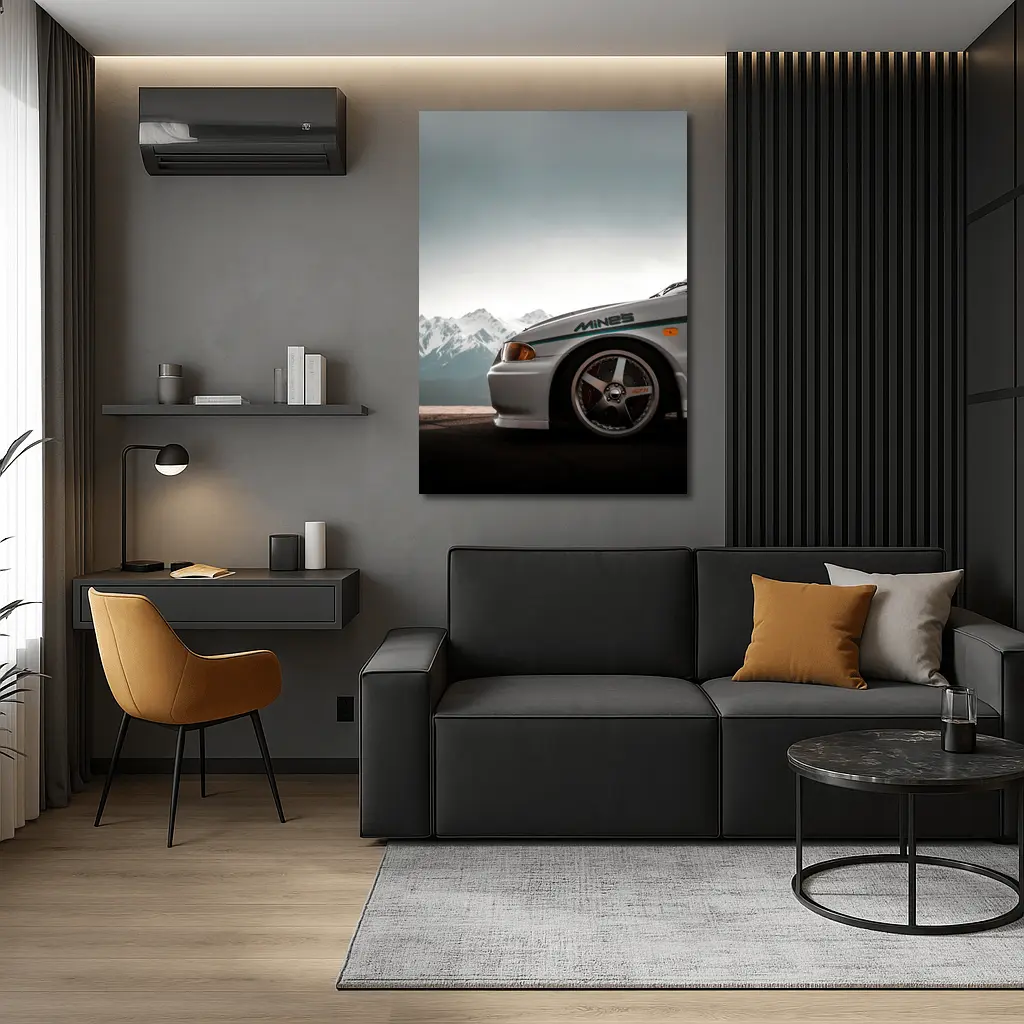 Mitsubishi Lancer Evolution Mountains Gray Sky – Wall Art