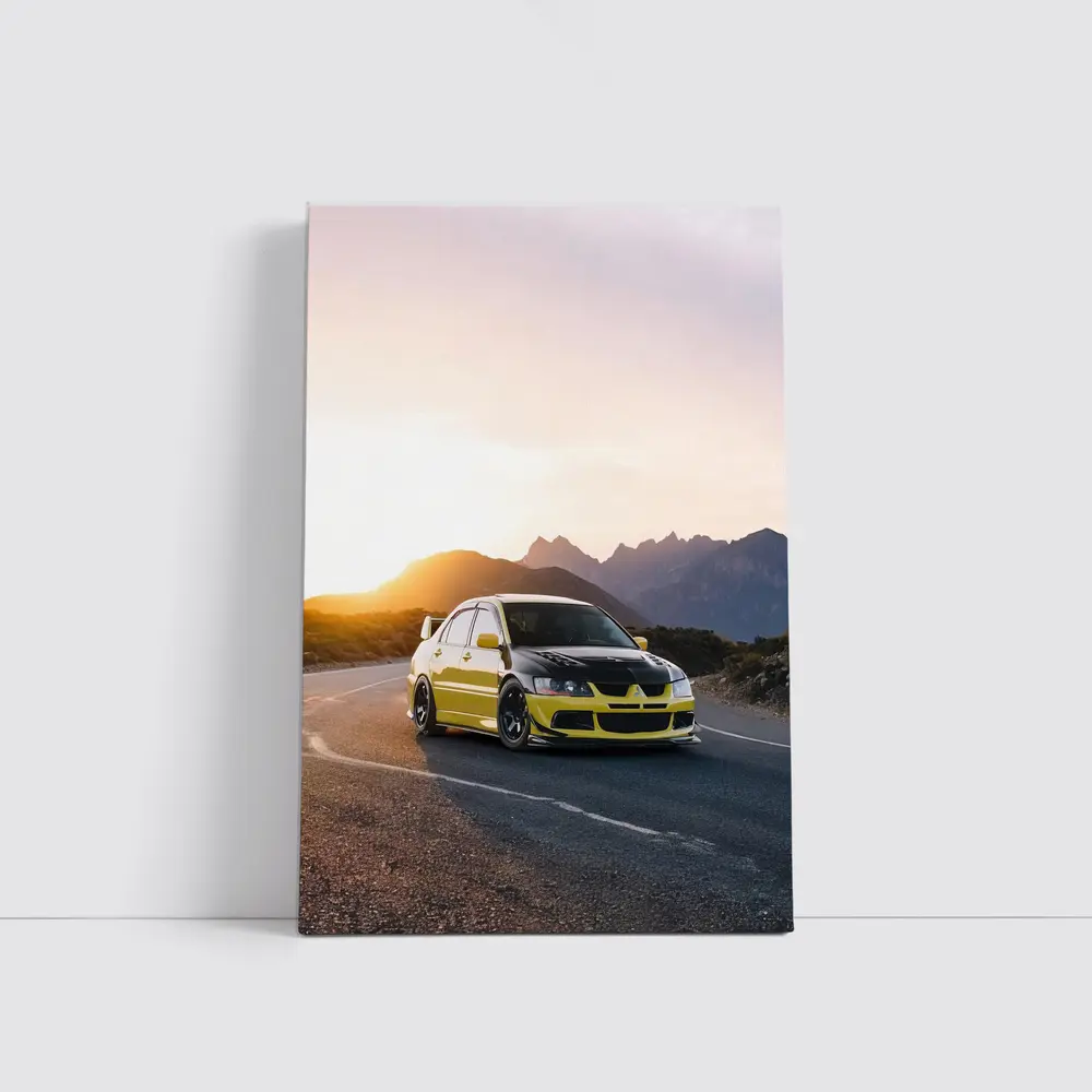 Mitsubishi Lancer Evolution Yellow Mountain Sunset Road – Wall Art