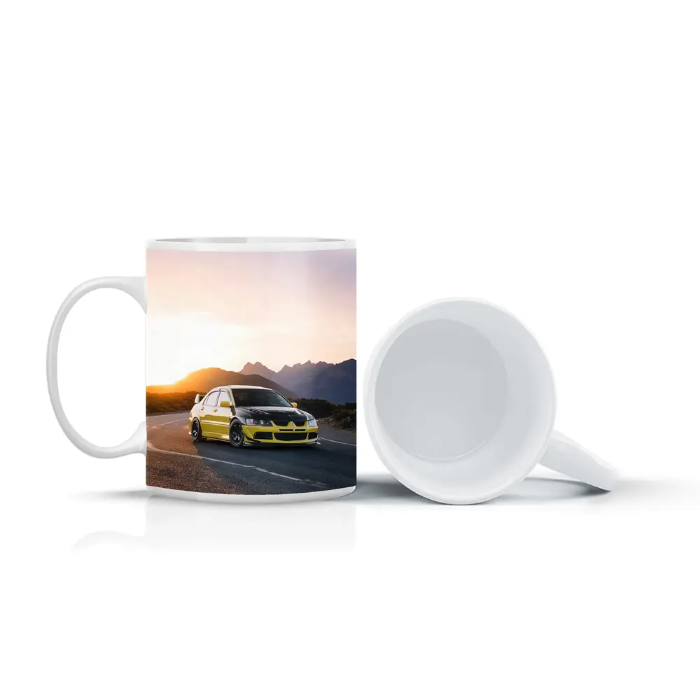 Mitsubishi Lancer Evolution Yellow Mountain Sunset Road – Mugs