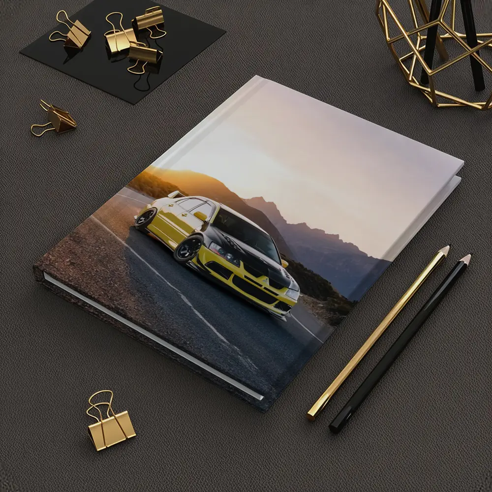 Mitsubishi Lancer Evolution Yellow Mountain Sunset Road – Notebooks