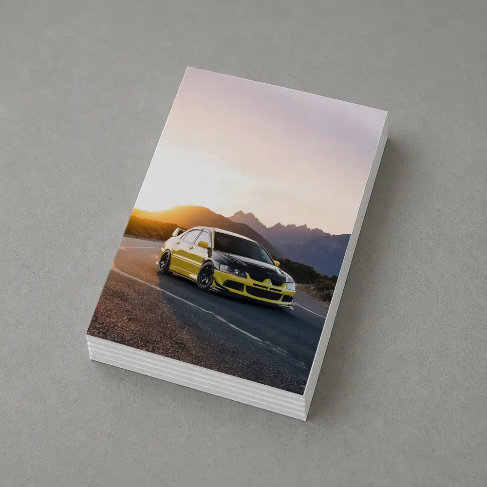 Mitsubishi Lancer Evolution Yellow Mountain Sunset Road – Postcards