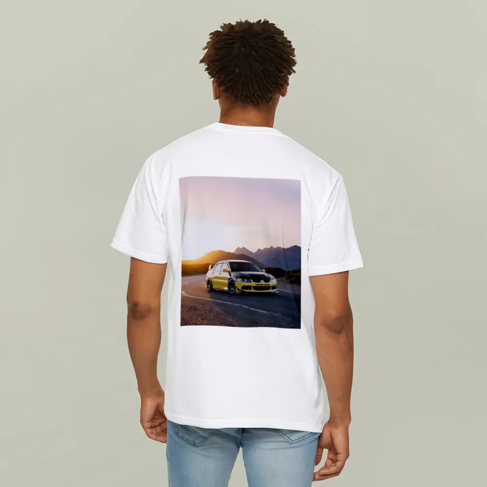 Mitsubishi Lancer Evolution Yellow Mountain Sunset Road – T-Shirts