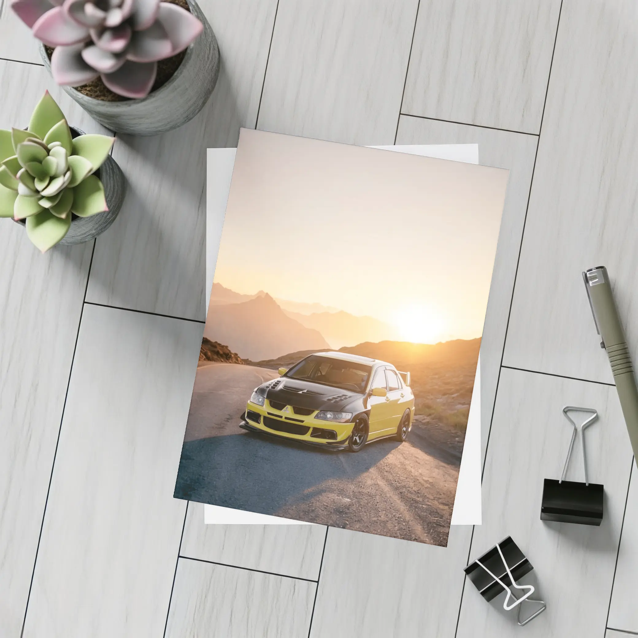 Mitsubishi Lancer Evolution Mountain Sunset Road – Postcards