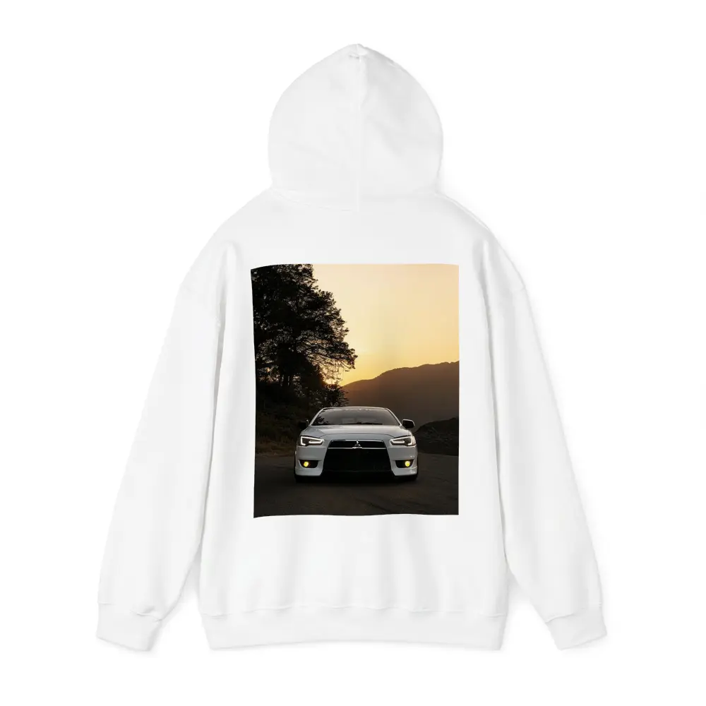 Mitsubishi Lancer White Car Sunset Mountains – Hoodies