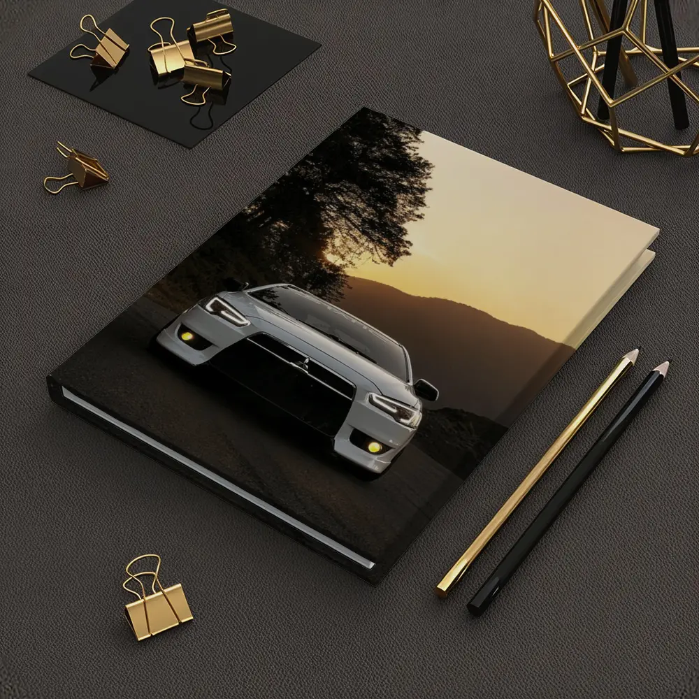 Mitsubishi Lancer White Car Sunset Mountains – Notebooks