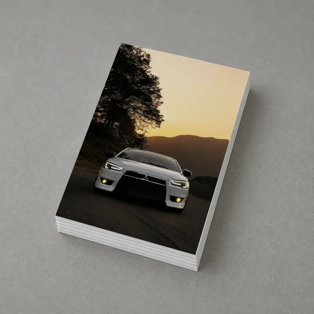 Mitsubishi Lancer White Car Sunset Mountains – Postcards