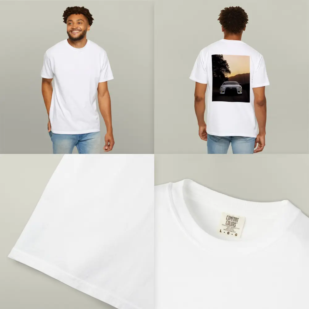 Mitsubishi Lancer White Car Sunset Mountains – T-Shirts