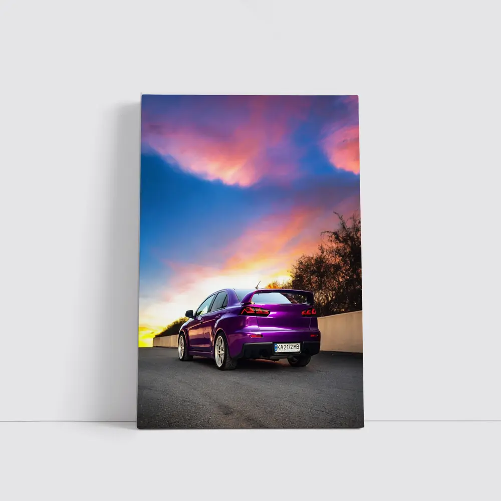 Mitsubishi Lancer Evolution Purple Sunset Sky – Wall Art