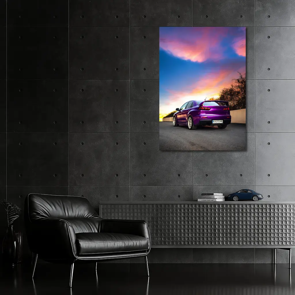 Mitsubishi Lancer Evolution Purple Sunset Sky – Wall Art