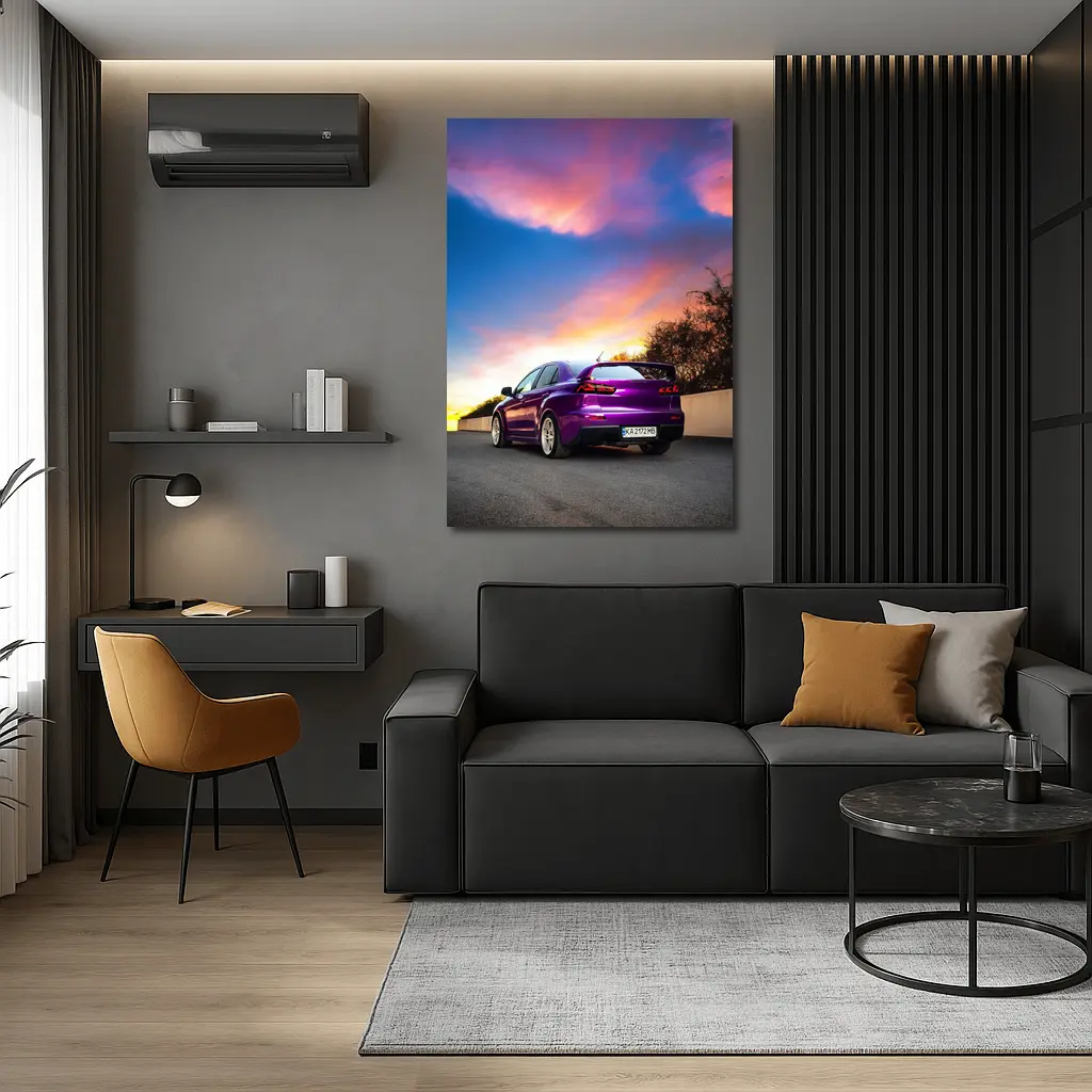 Mitsubishi Lancer Evolution Purple Sunset Sky – Wall Art