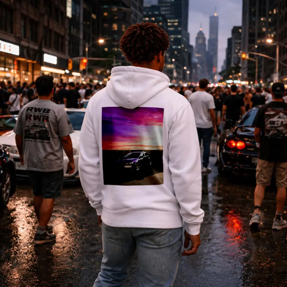 Mitsubishi Lancer Purple Car Sunset Sky – Hoodies