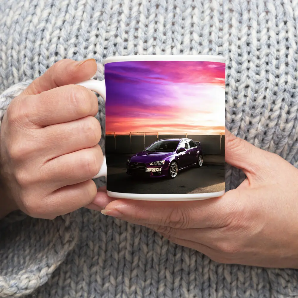 Mitsubishi Lancer Purple Car Sunset Sky – Mugs