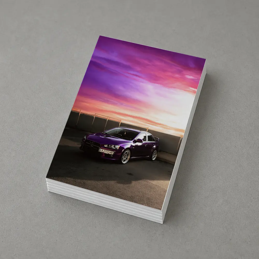 Mitsubishi Lancer Purple Car Sunset Sky – Postcards