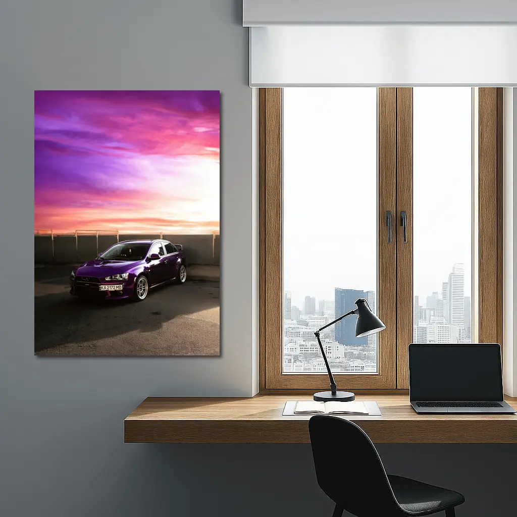 Mitsubishi Lancer Purple Car Sunset Sky – Wall Art