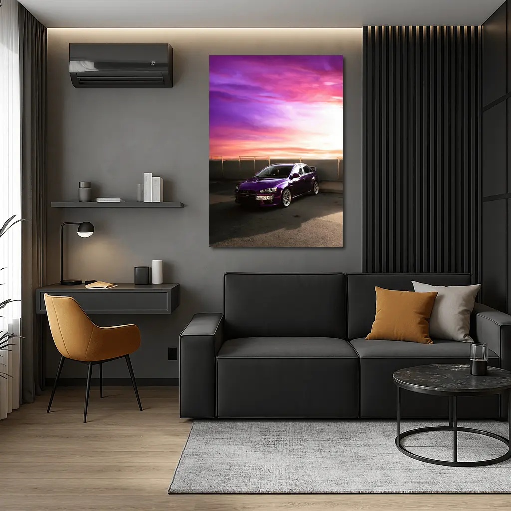 Mitsubishi Lancer Purple Car Sunset Sky – Wall Art