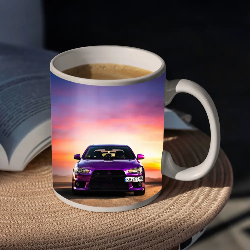Mitsubishi Lancer Purple Car Sunset Sky – Mugs