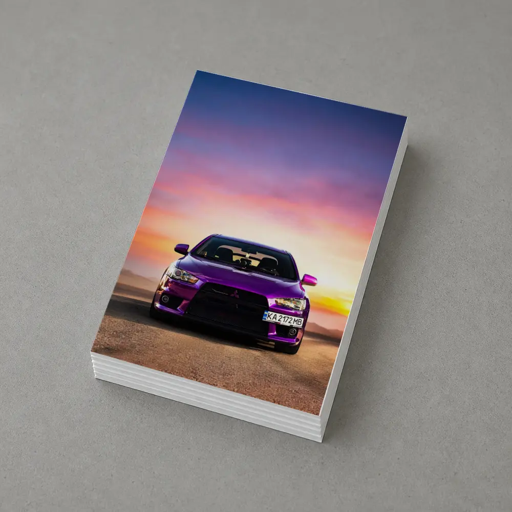 Mitsubishi Lancer Purple Car Sunset Sky – Postcards