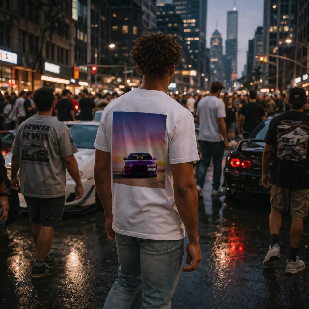Mitsubishi Lancer Purple Car Sunset Sky – T-Shirts