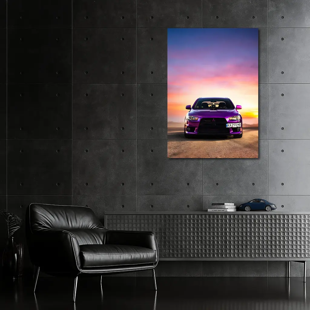 Mitsubishi Lancer Purple Car Sunset Sky – Wall Art