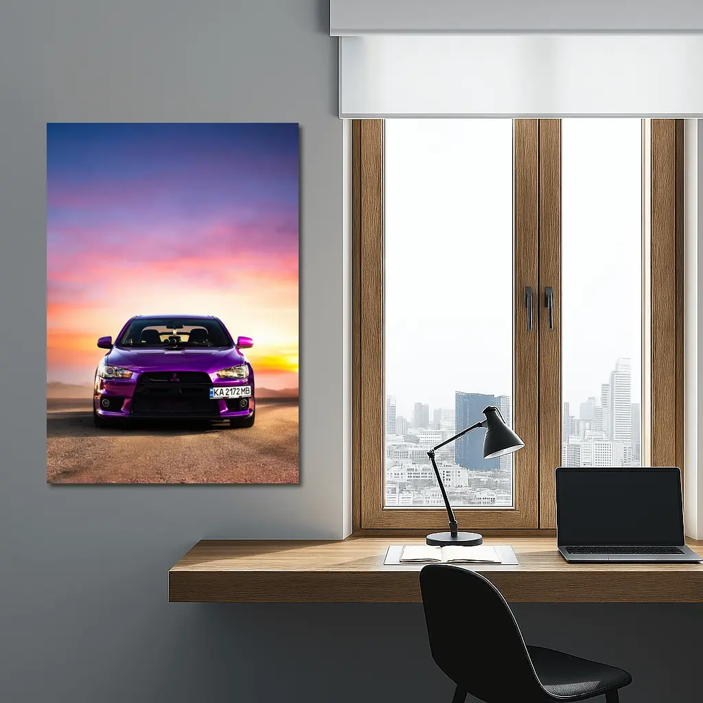 Mitsubishi Lancer Purple Car Sunset Sky – Wall Art
