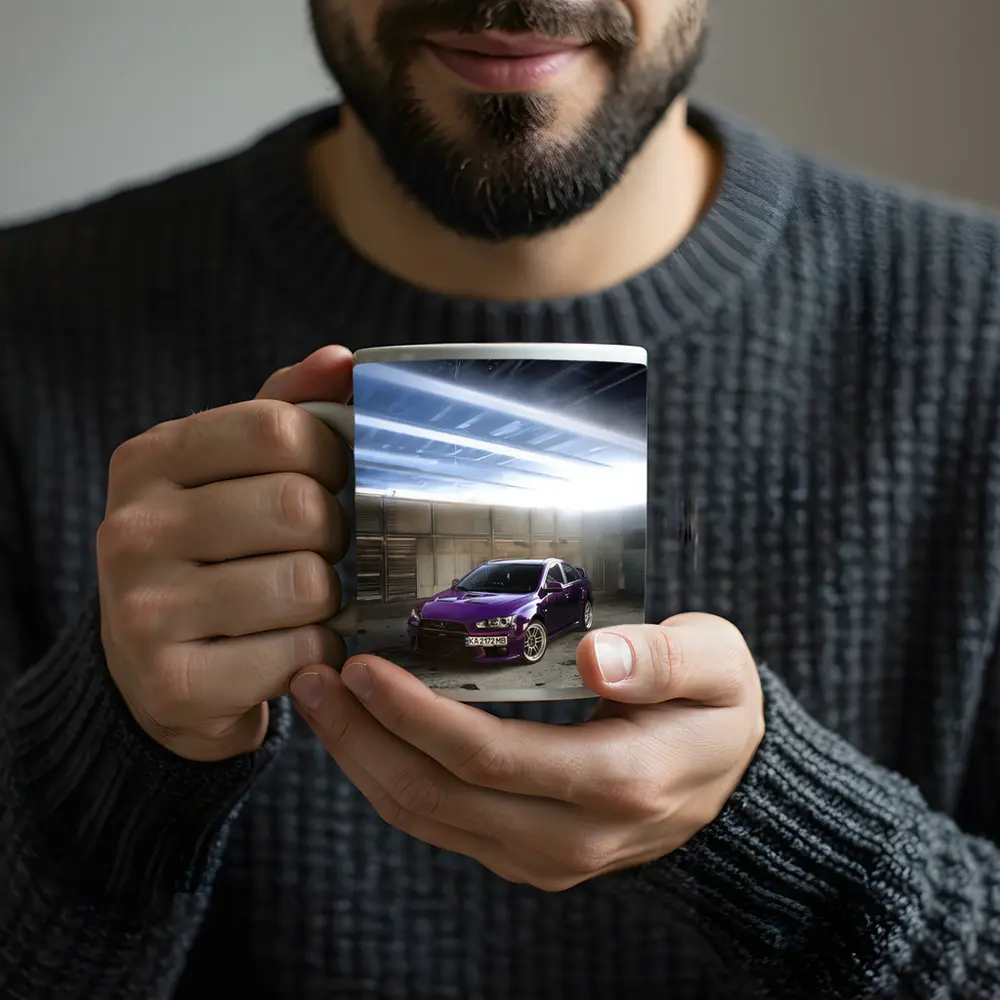 Mitsubishi Lancer Purple Inside Industrial Garage – Mugs