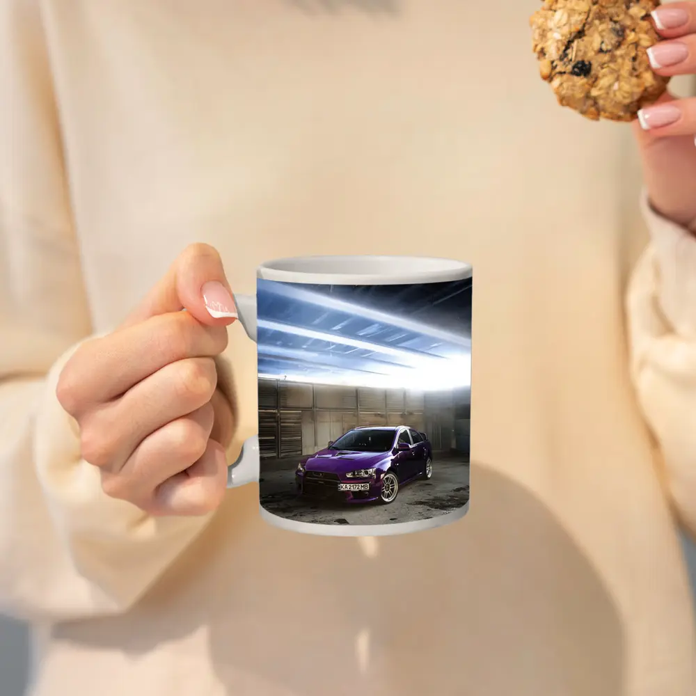 Mitsubishi Lancer Purple Inside Industrial Garage – Mugs