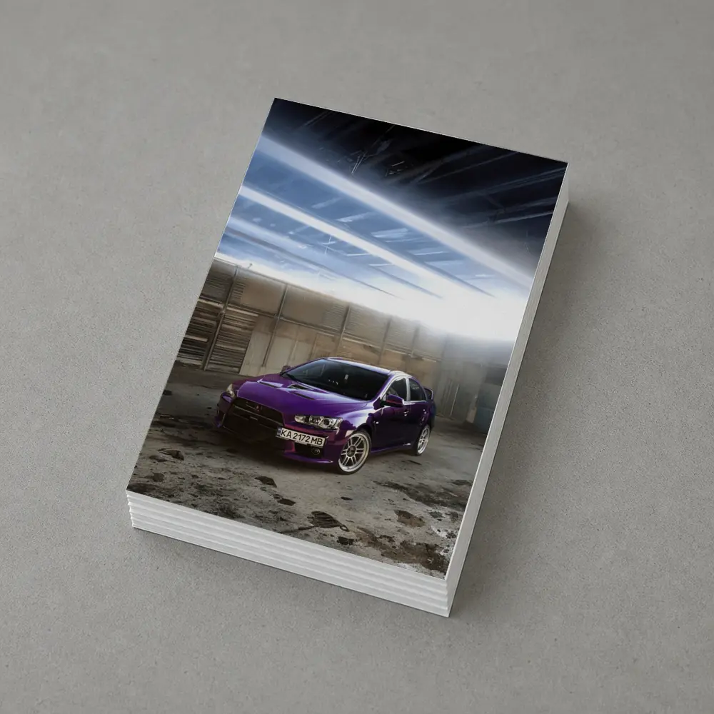 Mitsubishi Lancer Purple Inside Industrial Garage – Postcards