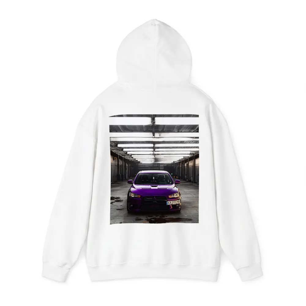 Mitsubishi Lancer Purple Inside Industrial Garage – Hoodies